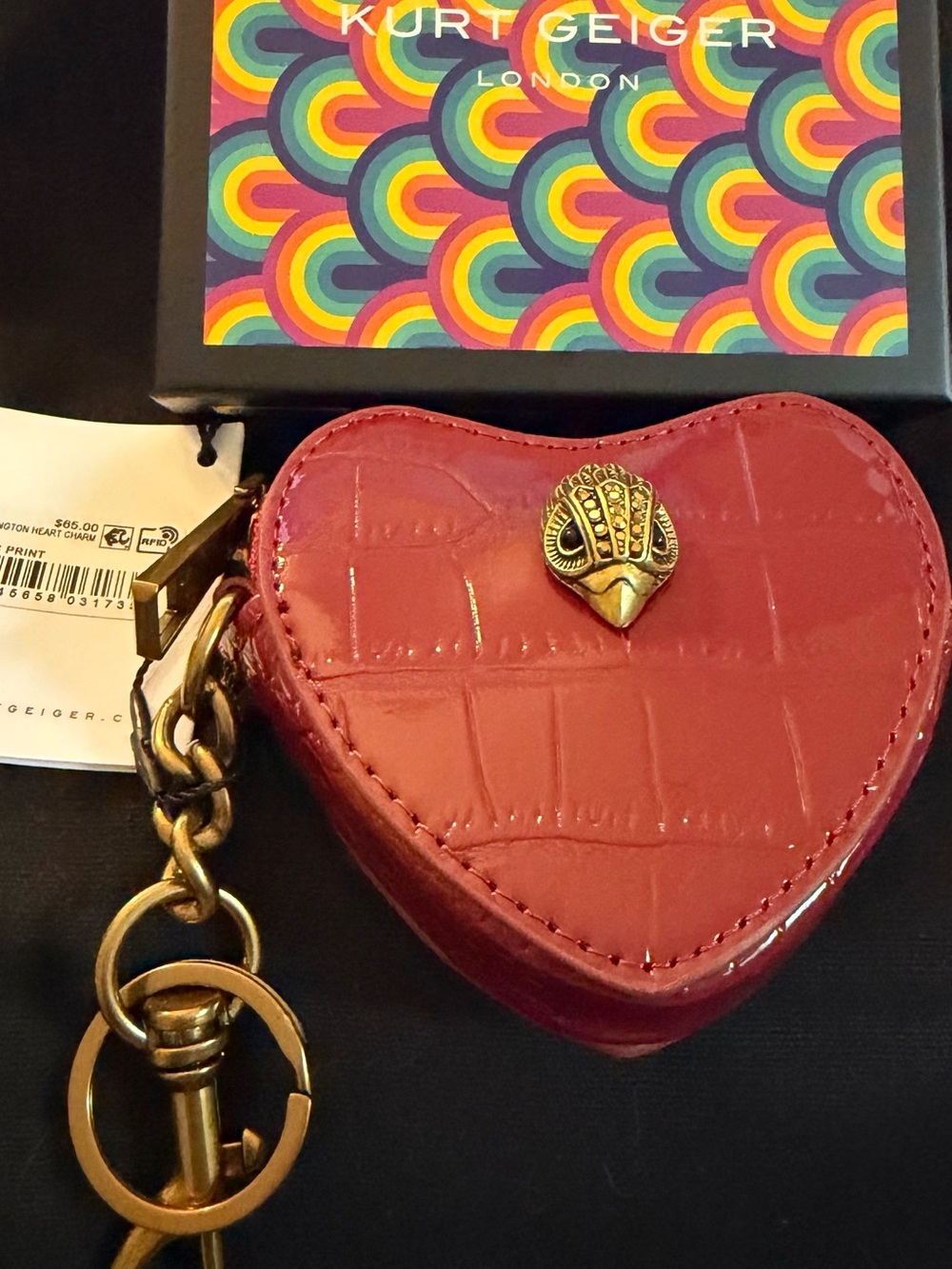 Kurt Geiger Red Heart bag charm/ coin purse with Gold Tone Charm